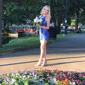 blue and nude lace dress worn once for 3 hours